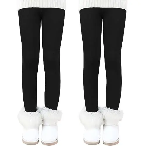 Produktbild: Auranso Thermo Leggings Mädchen Kinder Warme Gefüttert Winter Thermohose 2er Pack Schwarz 152-158