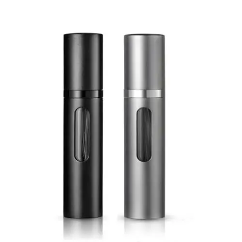 Produktbild: Aurdox Nachfüllbarer Parfümzerstäuber, Reiseparfümflasche mit Bodenpumpe und Sichtfenster, Mini-Sprühflaschen für Damen und Herren, auslaufsicher und luxuriöses Design, 8 ml (Schwarz & Grau)
