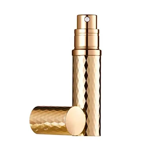 Produktbild: Aurdox Parfümzerstäuber, 5 ml nachfüllbare Parfümflasche in Reisegröße, auslaufsicher, Bodenpumpe ohne Trichter, elegante, tragbare Größe für Damen und Herren, Diamant-Design, Gold