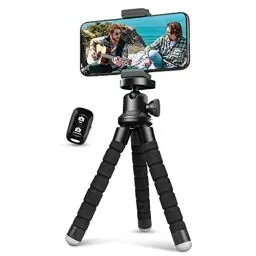 Produktbild: Aureday Mini Stativ für Smartphone - Rutschfest, Leicht mit Bluetooth Fernbedienung für Reisen, Camping, Selfie