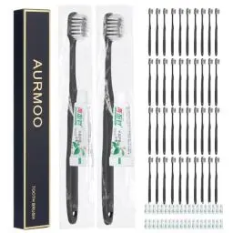 Produktbild: AURMOO Einweg-zahnbürsten mit Zahnpasta, Einweg Zahnbürste, Zahnbürsten, 40 Set Einmal Zahnbürsten, Flacher Zahnbürsten Griff, Handzahnbürsten for Hotel, Camping Usw(Schwarz)