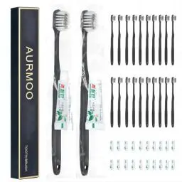 Produktbild: AURMOO Zahnbürsten, Einweg Handzahnbürste, 30 Set Einweg Zahnbürste mit Zahnpasta-set, Zahnbürsten, Einmal Zahnbürsten, Flacher Zahnbürsten Griff(Schwarz)
