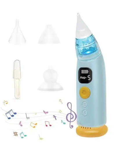 Produktbild: Aurofluvia Nasensauger Baby Elektrisch, Nasensauger Baby mit 5 Saugstufen und 3 Weichen Silikonspitzen, Elektrischer Nasensauger Baby mit 8 Musik und Lichtern, für Neugeborene und Kleinkinder, Blau