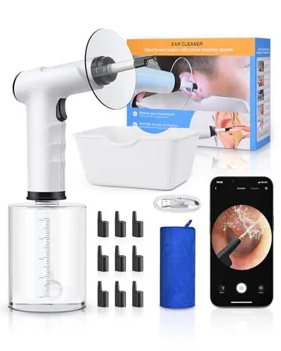 Produktbild: Aurofluvia Ohrenschmalz Entferner, Elektrisches Ohrreiniger für Erwachsene 1080 Wifi Otoskop Kamera, 4 Reinigungsmodus Einstellungen, Wiederaufladbarer Ear Cleaner Ohrenreinigungsset, 10 Ohr Tipps