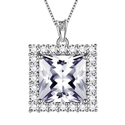 Produktbild: Aurora Tears April Birthstone Halsketten 925 Sterling Silber Weiß CZ Square Geburtsstein Anhänger mit Zirkonia Schmuck Geschenke für Frauen und Mädchen DP0282W