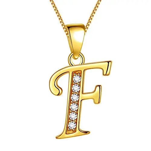 Produktbild: Aurora Tears Buchstabe F Halskette 925 Sterling Silber 18 Karat vergoldet Initiale F Alphabet Anhänger mit Zirkonia Schmuck Dating für Frauen DP0045F-Y