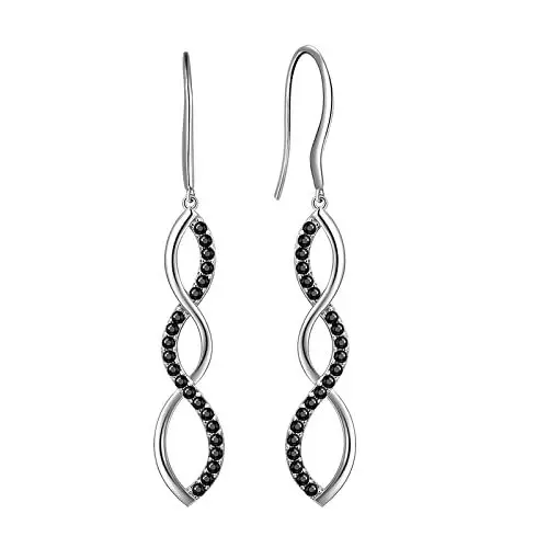 Produktbild: Aurora Tears Damen 925 Sterling Silber Ohringe Ohrhänger Spirale Design mit klein Schwarz Kristall DE0062K