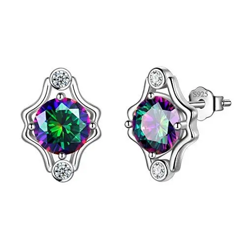 Produktbild: Aurora Tears Gemini Ohrstecker 925 Sterling Silber 12 Sternzeichen Sternbild Horoskop mit mystischen Regenbogen Topas Schmuck für Frauen und Mädchen DE0245G