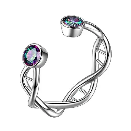 Produktbild: Aurora Tears Infinity Spiral DNA Doppelhelix Chemie Wissenschaft Stud Einstellbare Ringe 925 Sterling Silber Biologie Molekül Offener Ring für Medizinstudenten DR0125W