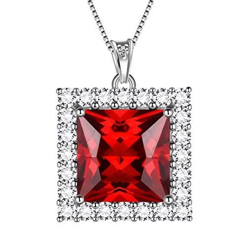 Produktbild: Aurora Tears Januar Birthstone Halsketten 925 Sterling Silber Rot Granat Quadrat Geburtsstein Anhänger mit Zirkonia Schmuck für Frauen und Mädchen DP0282J