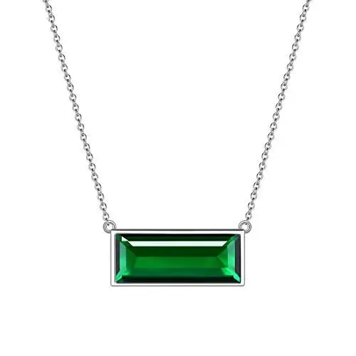 Produktbild: Aurora Tears Mai Birthstone Halsketten 925 Sterling Silber Grün Smaragd Bar Rechteck Birth Stone Anhänger Schmuck für Frauen und Mädchen DP0285G