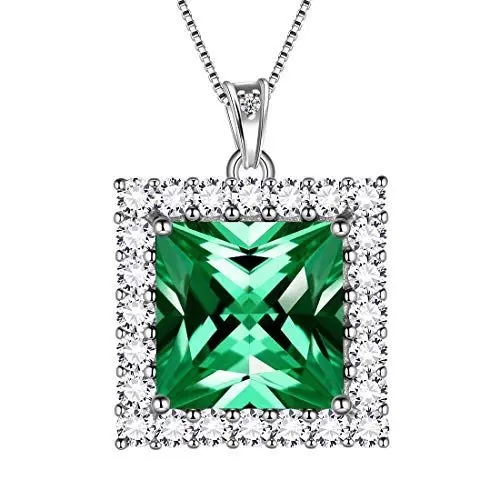 Produktbild: Aurora Tears Mai Birthstone Halsketten 925 Sterling Silber Grün Smaragd Quadrat Geburtsstein Anhänger mit Zirkonia Schmuck für Frauen und Mädchen DP0282G