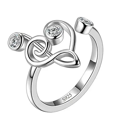 Produktbild: Aurora Tears Musikalische Note Einstellbare Ringe 925 Sterling Silber Harfe Violinschlüssel Offener Ring Schmuck für Frauen und Mädchen DR0131W