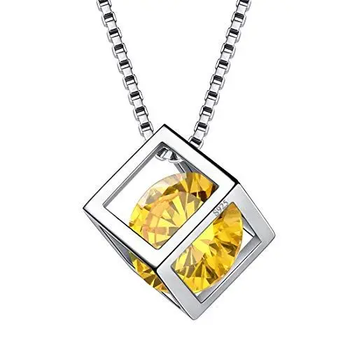 Produktbild: Aurora Tears November Birthstone Halskette 925 Sterling Silber Gelber Citrin Quadrat Geburtsstein Anhänger Schmuck für Frauen und Mädchen DP0028N