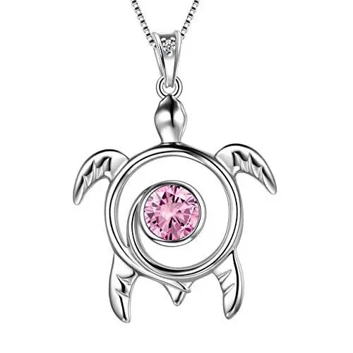 Produktbild: Aurora Tears Schildkröte Halskette 925 Sterling Silber Tier Anhänger Pink Opal Oktober Birthstone Schmuck mit Zirkonia für Frauen DP0172O