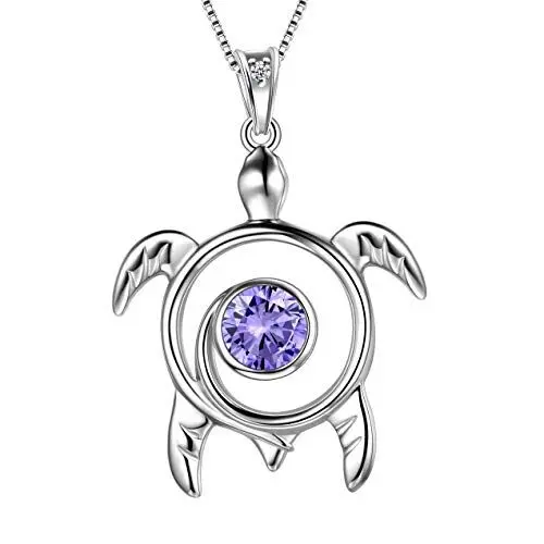 Produktbild: Aurora Tears Schildkröte Halskette 925 Sterling Silber Tier Anhänger Türkis Dezember Birthstone Schmuck Geschenke mit Zirkonia für Frauen DP0172D