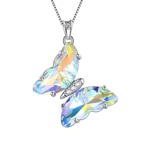 Produktbild: Aurora Tears Schmetterling Herz Halskette Frauen 925 Sterling Silber Tier Schmetterlinge April Geburtsstein Diamant Anhänger Kristall Hochzeit Schmuck DP0311W
