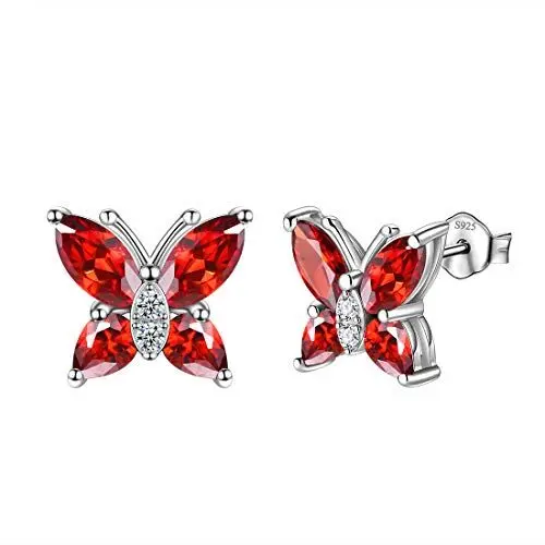 Produktbild: Aurora Tears Schmetterling Ohrringe 925 Sterling Silber Januar Birthstone Red Granat Stud Tiere Ohrringe Schmuck Geschenk für Frauen und Mädchen DE0160J