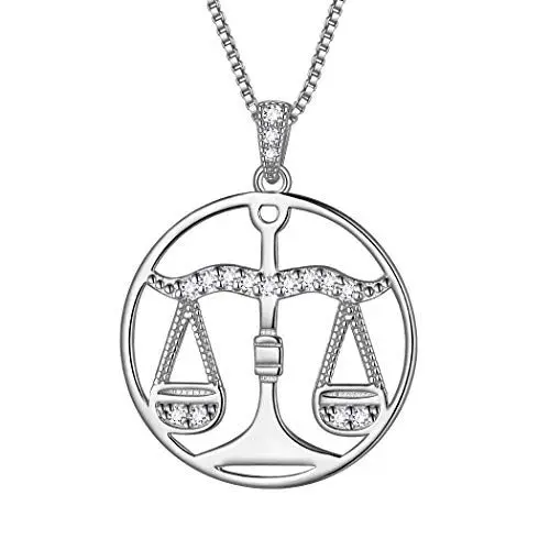 Produktbild: Aurora Tears Waage Halskette 925 Sterling Silber 12 Sternzeichen Anhänger Konstellation Runde Münze Halskette CZ Horoskop Schmuck für Frauen und Mädchen DP0111T