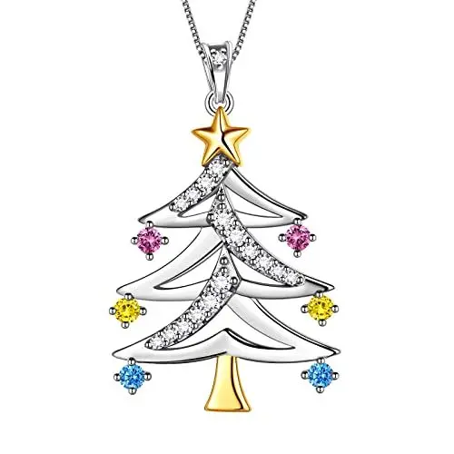 Produktbild: Aurora Tears Weihnachtsbaum Halsketten 925 Sterling Silber Birthstone Zirkonia Weihnachtsbaum Anhänger Schmuck für Weihnachtsfeier DP0304F