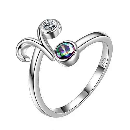 Produktbild: Aurora Tears Widder Ring Sternzeichen verstellbare Ringe 925 Sterling Splitter Mystic Rainbow Topaz Konstellation offener Ring Horoskop Schmuck für Frauen und Mädchen DR0087B