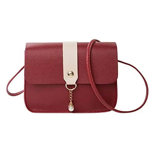 Produktbild: Aus Taschen Damen Schwarze Umhängetasche Damen Damen-Umhängetasche, modische Perlenanhänger, weiche Lederschnalle, leichte und vielseitige Umhängetasche Jutetasche Handtasche Damen (RD2, One Size)