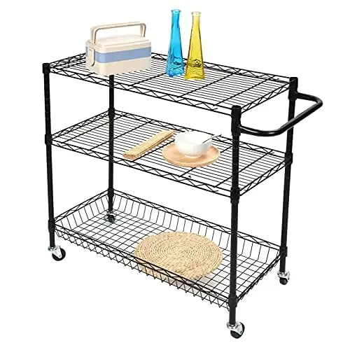 Produktbild: Ausla 3-Layer Trolley, Heavy-Duty Commercial Küchenwagen Rollwagen 86x35x78.5cm Lagerregal auf Rollen for Food Storage,Belastbar 500lb