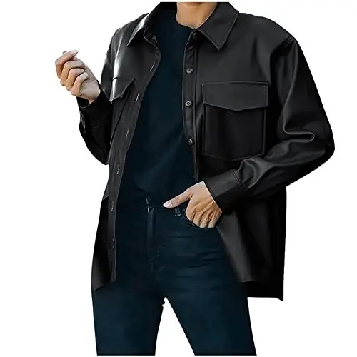 Produktbild: Ausla Damen Jacke mit Knopfleiste und Umlegekragen für Winter, Einreihige Langarmjacke mit Brusttaschen(L-Schwarz)