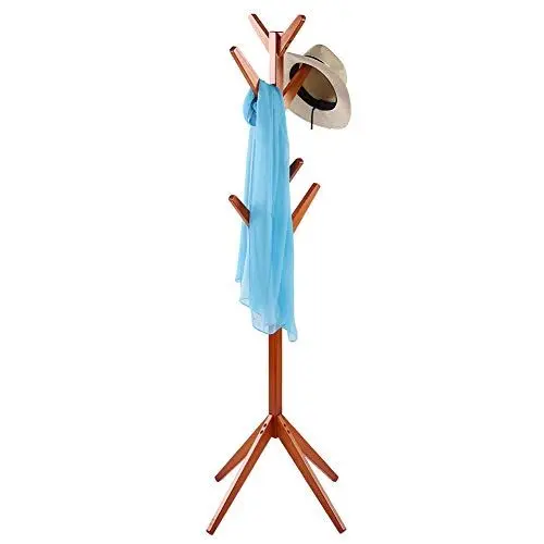 Produktbild: Ausla Garderobenständer aus Massivholz mit 8 Haken und 4-Bein-Basis,Kieferholz Baum Standgarderobe für Flur Diele Schlafzimmer Aufbewahrung von Mänteln, Hüten (ORANGE)