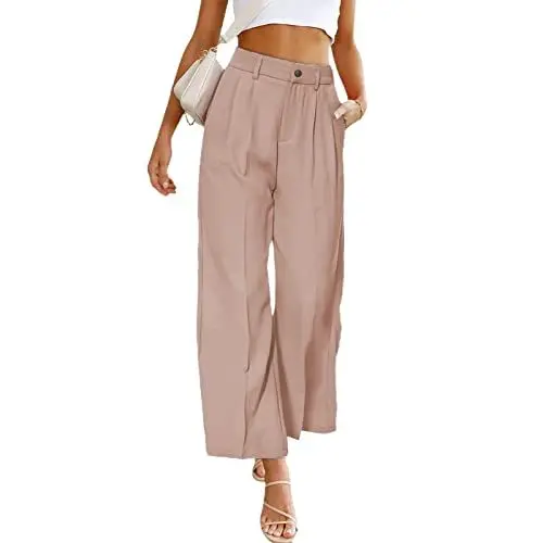 Produktbild: Ausla Leinenhose Damen Lang Culotte High Waist Sommerhose Elegant Bequem Stoff Luftig Locker Stoffhose mit Tasten (S)