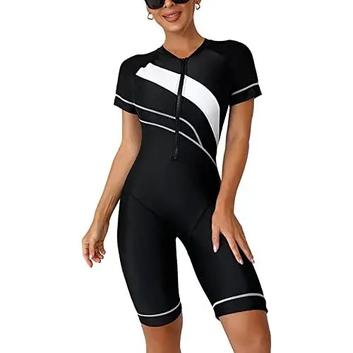 Produktbild: Ausla Sport-Badeanzug für Damen mit Reißverschluss, Kurzarm, Schmal, Kurzer Neoprenanzug, Modisch, Dehnbar für Strand-Pool-Surfen (XL)