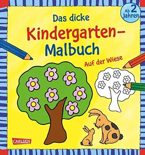 Produktbild: Ausmalbilder für Kita-Kinder: Das dicke Kindergarten-Malbuch: Auf der Wiese: Buntes Ausmalbuch für Kinder ab 2 Jahren | Mit farbigen Vorlagen und lustiger Fehlersuche