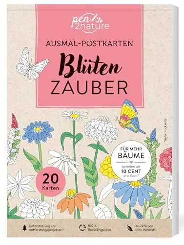Produktbild: Ausmal-Postkarten Blütenzauber | 20 Karten: Mit zauberhaften Motiven zum Ausmalen und Verschenken | 100% Recyclingpapier (pen2nature books), White
