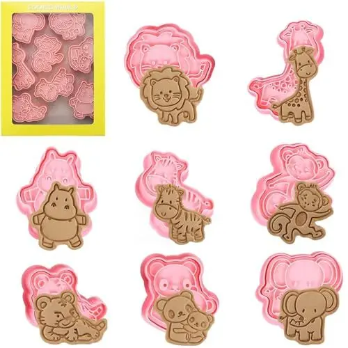 Produktbild: ZARADU Ausstecher Kunststoff Tiere,3d Plätzchenausstecher,Plastic Ausstecher,Stempel Keksausstecher,Kinder Keksausstecher Set,Für Plätzchenteigfondant,Kekse,Donuts,Kuchendekorationen（8 Stück）
