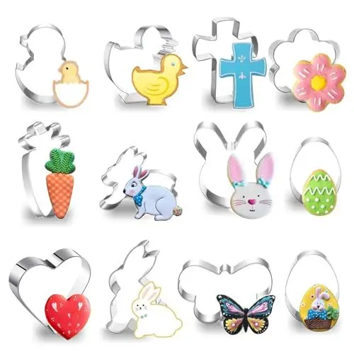 Produktbild: Ausstechformen Ostern,12 Stück Oster Ausstecher Set,Keksausstecher Oster Edelstahl Ausstechformen Osterei, Hase,Eierhase, Karotten