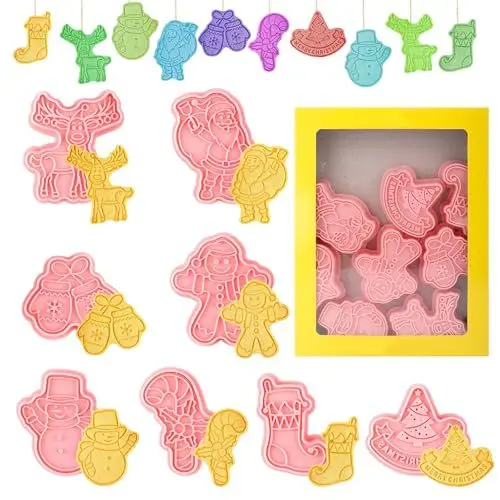 Produktbild: Ausstechformen Weihnachten, 8 Stück Plätzchen Ausstecher Weihnachten, 3D Keksausstecher Weihnachten Kinder, DIY Weihnachtsausstecher Set für Kekse Backen Tortendeko Motivtorten Küche Zubehör