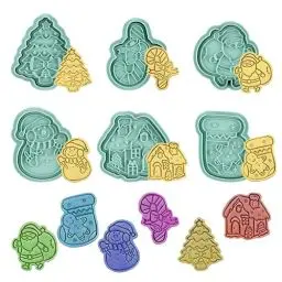 Produktbild: Ausstechformen Weihnachten, 8 Stück Plätzchen Ausstecher Weihnachten, 3D Keksausstecher Weihnachten Kinder, DIY Weihnachtsausstecher Set für Kekse Backen Tortendeko Motivtorten Küche Zubehör (B)