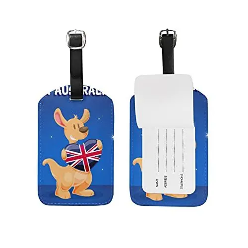 Produktbild: Australien Känguru Kofferanhänger mit Adressschild Lustig Leder Gepäckanhänger ID Etikett mit Namenschild für Reise Koffer Tasche(3PACK)