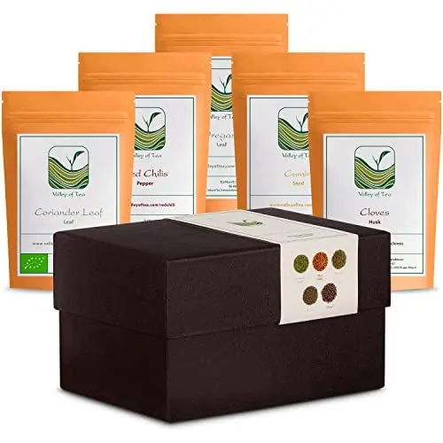 Produktbild: Auswahl Authentischer Mexikanischer Kräuter Biologisch – Korianderblätter Getrocknete Pfefferflocken Oregano Kreuzkümmel Gewürznelken Oregano Getrocknet Koriander Getrocknet Kümmeltee Nelken Tee