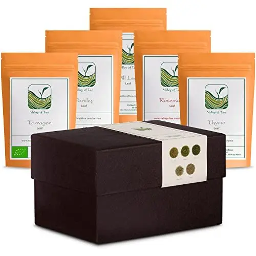 Produktbild: Auswahl Der Wichtigsten Französischen Kräuter – Gewürze Geschenkset Geschenkbox Biologisch – Estragon Petersilie Dill Rosmarin Thymian Gewurz Geschenkbox Gewurz Geschenkset Gewürz Gewuerz Provence