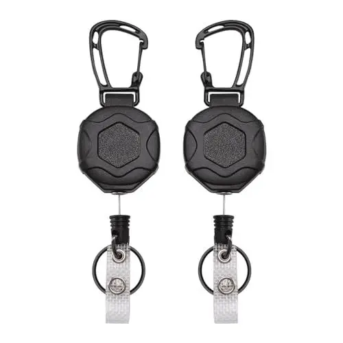 Produktbild: Ausweishalter Schlüsselanhänger Ausziehbar mit 80cm Ausziehbar Stahlseil, Einziehbarer Schlüsselanhänger Schlüsselkette mit Karabiner für ID Badge Holder, Kartenhalter, Schlüsselkarten，2 Stücke