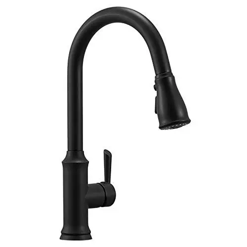 Produktbild: Ausziehbare Küchenarmatur mit Triple-Spray-Funktion ideal für Spülen und Reinigen, Wassersparende Einhebelmischbatterie Armatur für Küche, Wasserhahn mit Schwenkbarer Auslauf, Matt Schwarz