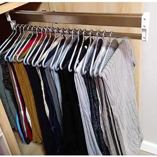 Produktbild: Ausziehbare ausziehbare Kleiderstange – ausziehbarer Hosenständer für den Kleiderschrank, mit 2 Gleitschienen, verstellbare ausziehbare Kleiderstange, verschiebbare Kleiderstange aus 201-Stahl-Finis