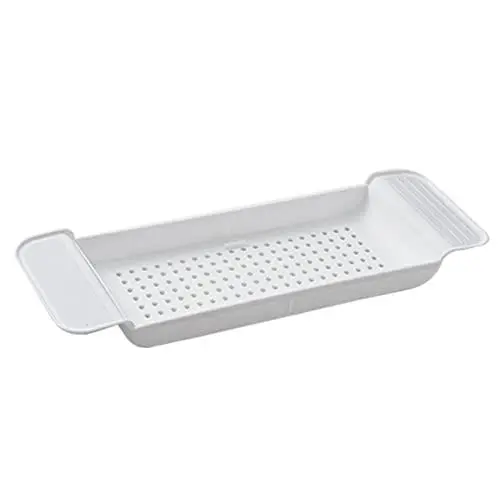 Produktbild: Badewannen-Tablett, Ausziehbares Badewannen-Caddy-Tablett, Kerzenbecher, Getränkehalter, Badezimmer-Organizer, Kunststoff-Badewannen-Tablett für die Ganze Badewanne (White)