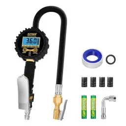 Produktbild: AUTDER Digitales Reifenluftdruckmessgerät mit LCD-Display, 250 PSI, 3-in-1 Inflator, Robuster Gummischlauch und Schnellanschlusskupplung – Für Autos, Lkw, Motorräder, Fahrräder und Sportbälle, Gelb