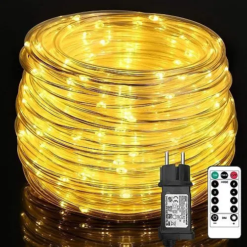 Produktbild: Auting 10M Lichterschlauch LED 100 LEDs, Lichterkette Aussen Warmweiß für Innen Außen Party Hochzeit Weihnachten Dekolicht Warmweiß mit Fernbedienung & Timer 8 Modi und Helligkeit Dimmbar