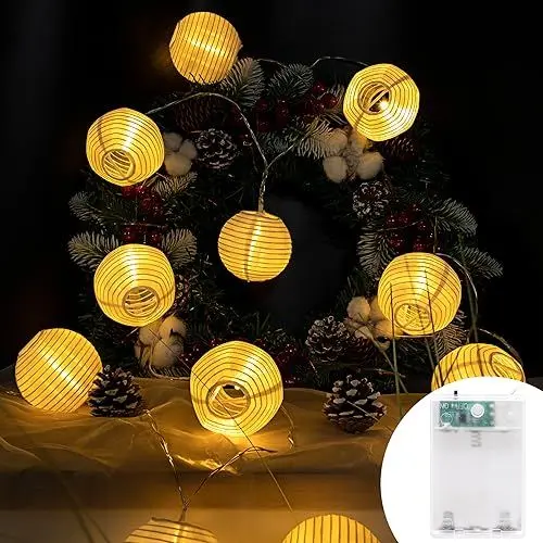Produktbild: Auting LED Lampion Lichterkette innen, 20 LEDs 6M lampions wetterfest mit Timer, Warmweiß Lichterkette innen, 2 Modi Lampion Lichterkette Batterie für Garten,Balkon,Party