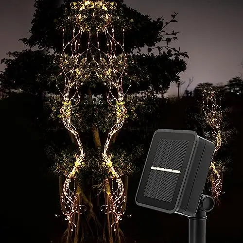 Produktbild: Auting Solar Lichterkette Aussen 2.2M 220LED Wasserfall Lichterbündel, 8 Modi LED Lichterkette für Efeu Künstlich Lichterkette Solarlaterne Gießkanne Pflanzen Terrasse Balkon Garten Deko - Warmweiß