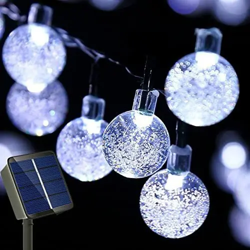 Produktbild: Auting Solar Lichterkette Aussen, 6M 30 LED Solar 8 Modi Kristall Kugeln Wasserdicht IP65 Outdoor Solar für Garten, Terrasse, Balkon, Hochzeit (Weiß)