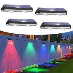 Produktbild: Auting Solar Wandleuchte aussen, 4 Stück Wasserdichte Solarlampen für Außen Garten Dekoration, Solarlampe für Terrasse, Garten, Wand，Stufen und Treppen, Warmweiß/Mehrfarbig Farbwechselnde
